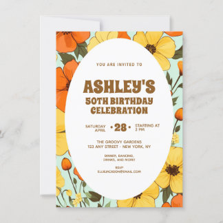 Retro Boho Orange Yellow Floral Niedliche Geburtst Einladung