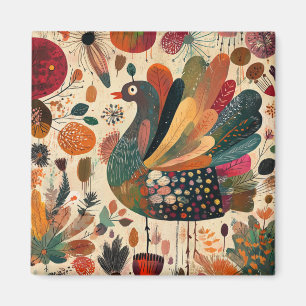 Retro Boho Patchwork Herbst Truthahn Magnet