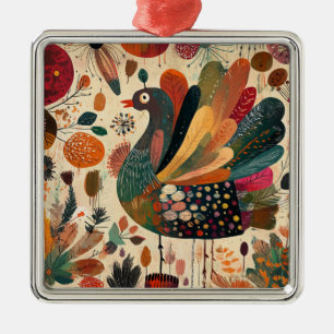 Retro Boho Patchwork Herbst Truthahn Ornament Aus Metall