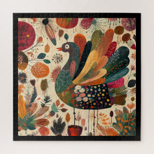 Retro Boho Patchwork Herbst Truthahn Puzzle