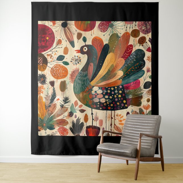 Retro Boho Patchwork Herbst Truthahn Wandteppich (Beispiel)