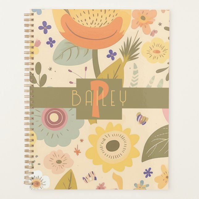 Retro Boho personalisiert Planer (Vorderseite)