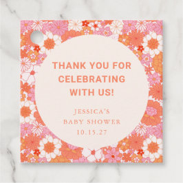 Retro Boho Pink Floral Custom Baby Dusche Dank Geschenkanhänger