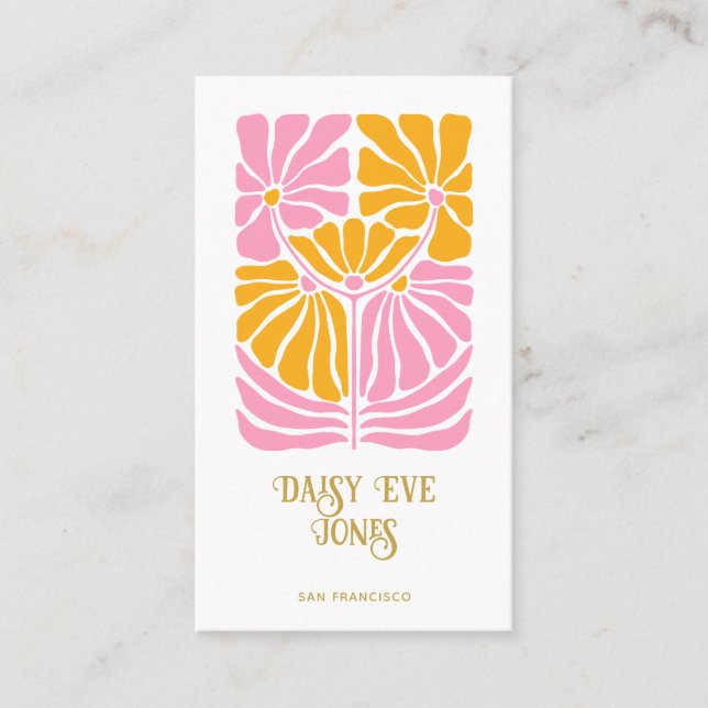 Retro Boho Pink Gold Orange Floral Gold Typ Visitenkarte (Vorderseite)