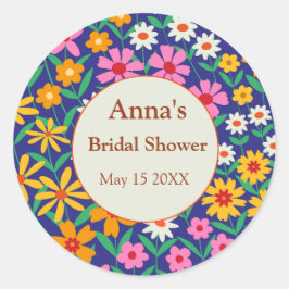 Retro Boho Pink Orange Brautparty Runder Aufkleber