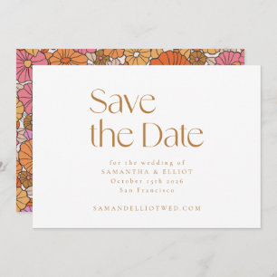Retro Boho Pink Orange Minimalistische Hochzeit Save The Date
