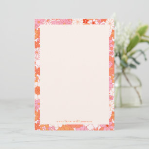 Retro Boho Pink Orange Personalisiert Name Mitteilungskarte