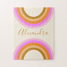 Retro Boho Pink Rainbow Personalized Name Puzzle