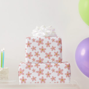 Retro Boho Pink und White Daisils Mädchen Geschenkpapier