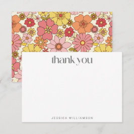 Retro Boho Pink Yellow Floral Groovy Brautparty Dankeskarte