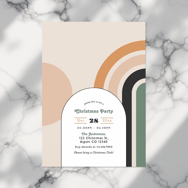 Retro Boho Rainbow Arch Weihnachtsfest Party Einladung (Retro Boho Rainbow Arch Christmas Party Invitation)