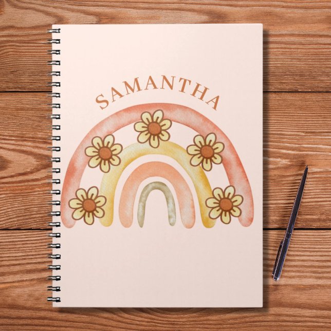 Retro Boho Rainbow Name Spiral Foto Notebook Notizblock (Von Creator hochgeladen)