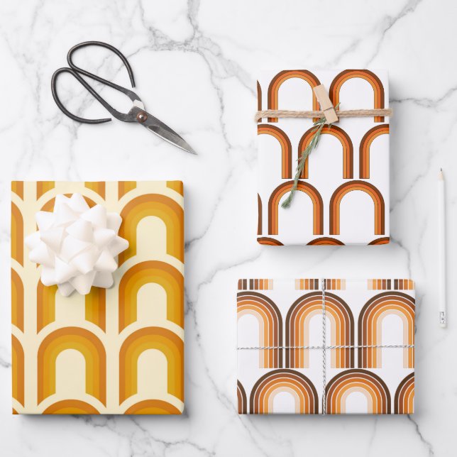 Retro Boho Rainbow Pattern 60er 70er Seventies Geschenkpapier Set (Vorderseite)