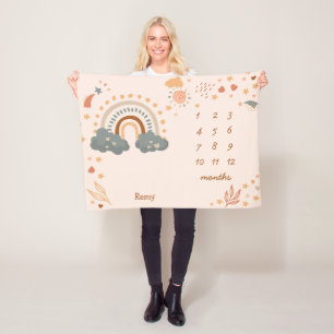 Retro Boho Rainbow Rust Baby Milestone Monate Fleecedecke