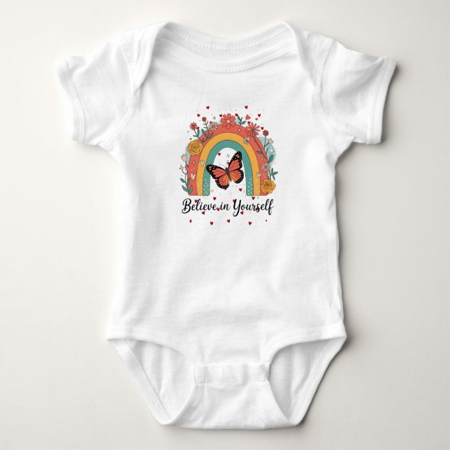 Retro Boho Regenbogen Glaube an dich selbst Schmet Baby Strampler (Vorderseite)