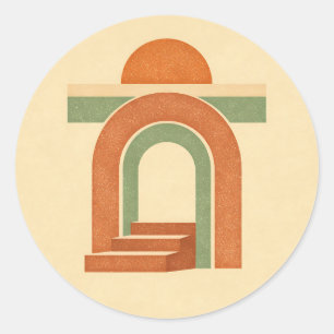 Retro-Boho-Regenbogenbogen-Minimalistisches Design Runder Aufkleber