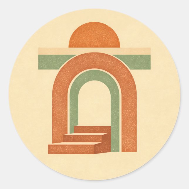 Retro-Boho-Regenbogenbogen-Minimalistisches Design Runder Aufkleber (Vorderseite)