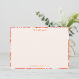Retro Boho Rosa Orange Blumen Personalisierter Nam Dankeskarte