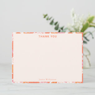 Retro Boho Rosa Orangefarbenes Blumenmuster Süße B Dankeskarte