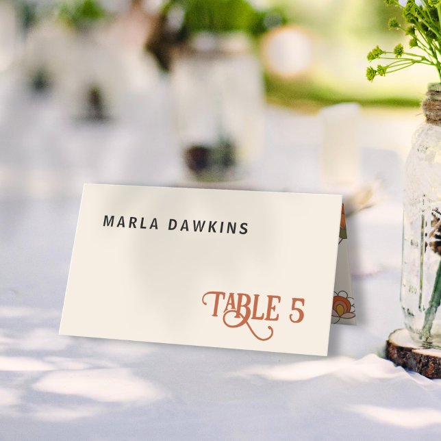 Retro Boho rotes Blumenmuster Faltblatt Faltschach Platzkarte (Von Creator hochgeladen)