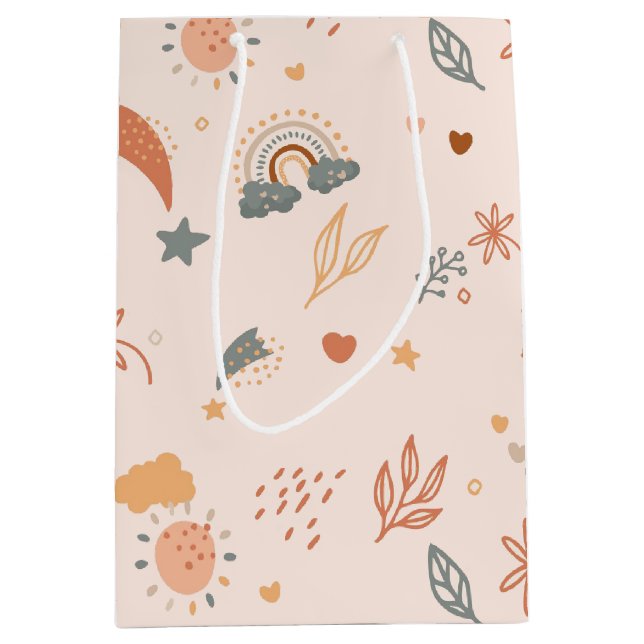 Retro Boho Rust Brown Mittlere Geschenktüte (Vorderseite)