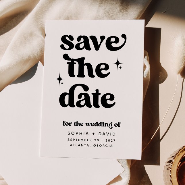 Retro Boho Save the Date Schwarzweißkarten Einladung (Von Creator hochgeladen)