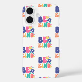 Retro Boho Sei nett – Farbige Groovy-Blumenherz iPhone 16 Hülle