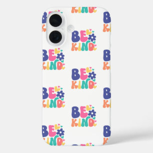 Retro Boho Sei nett  – Farbige Groovy-Blumenherz iPhone 16 Hülle