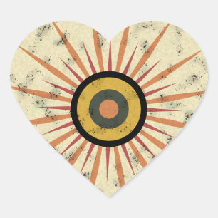 Retro-Boho-Sonnenstrahl-Design Herz-Aufkleber
