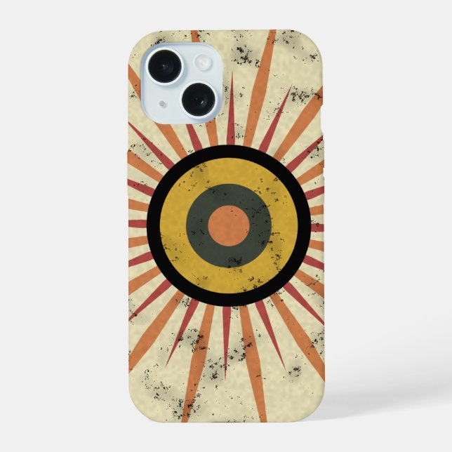 Retro-Boho-Sonnenstrahl-Design iPhone 15 Hülle (Rückseite)