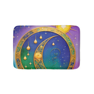 Retro Boho Sun Moon Stars Hippie Vintag Badematte
