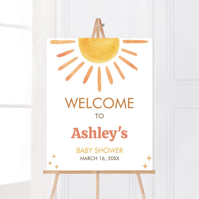 Retro Boho Sunshine Baby Dusche Willkommen Poster (Boy Boho Sunshine Baby Shower Welcome Sign)