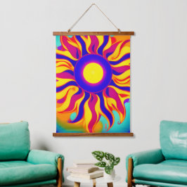 Retro Boho Tapestry Sunburst Hippie Vintag Wandteppich Mit Holzrahmen