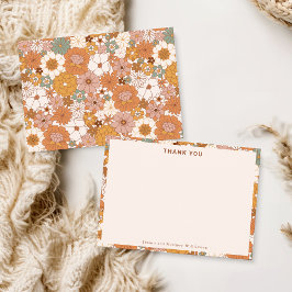 Retro Boho Terracotta Floral Personalized Wedding Dankeskarte