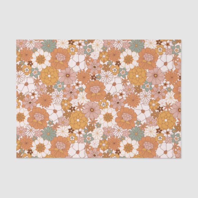 Retro Boho Terracotta Floral Seidenpapier (Vorderseite)