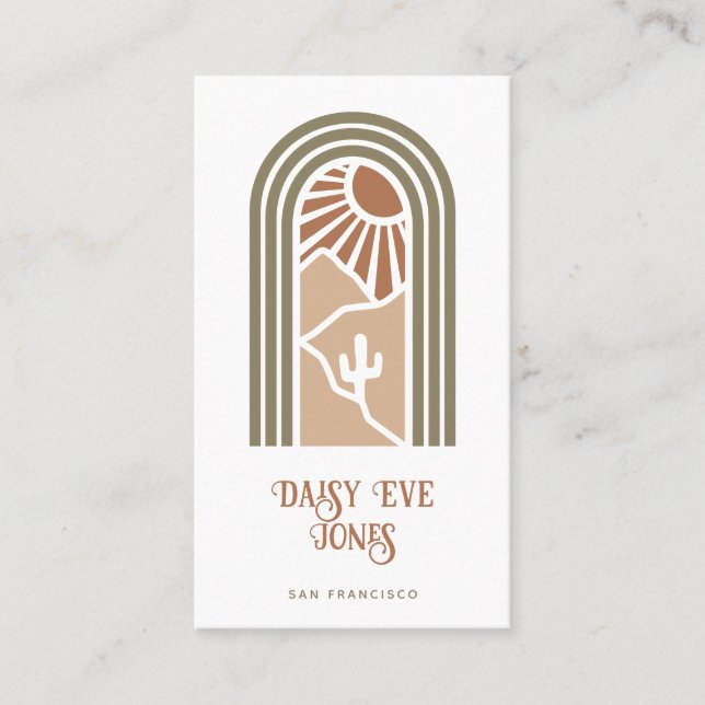 Retro Boho Terracotta Sage Südwest Sun Wüste Visitenkarte (Vorderseite)