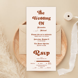 Retro Boho Terrakotta-Orange Hochzeit Alles dabei All In One Einladung