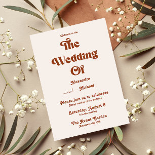 Retro Boho Terrakotta-Orange Hochzeit Einladung