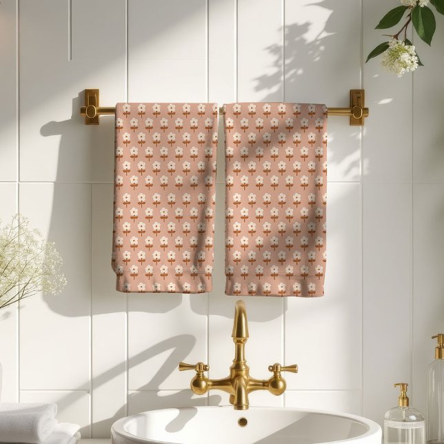 Retro Boho Towel Brown Green Floral Delight Badhandtuch Set (Retro Boho Towel Brown Green Floral Delight)