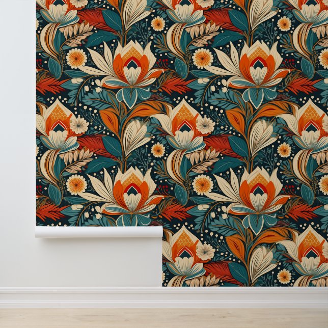 Retro Boho Vintag Floral Large Tapete (Anwendung)