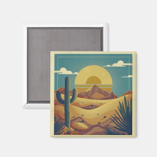 Retro-Boho-Vintage-Stil Wüstenillustration Magnet (Vorderseite/Rückseite)