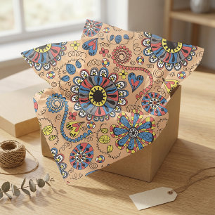 Retro-Boho-Volkskunst-Blumen- und Herz-Muster Seidenpapier