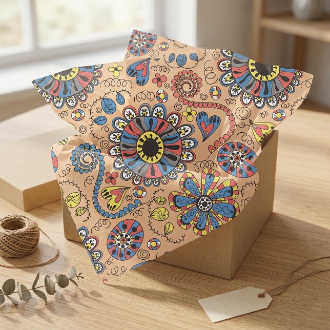 Retro-Boho-Volkskunst-Blumen- und Herz-Muster Seidenpapier (Von Creator hochgeladen)