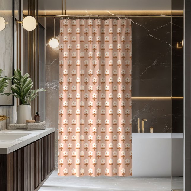Retro-Boho-Vorhang Braun-Grün-Blumen-Vibes Duschvorhang (Retro Boho Curtain Brown Green Floral Vibes)