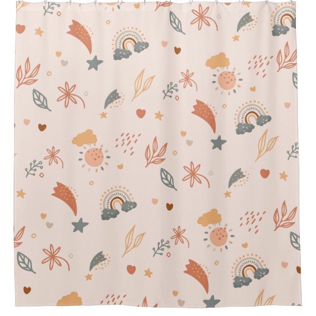 Retro Boho Wasserfarbe Regenbogenneutral Duschvorhang (Vorderseite)