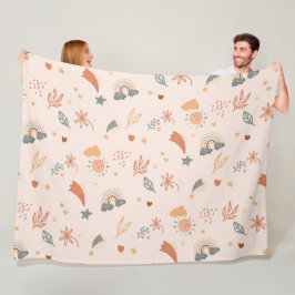 Retro Boho Wasserfarbe Regenbogenneutral Fleecedecke