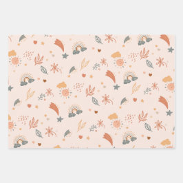 Retro Boho Wasserfarbe Regenbogenneutral Geschenkpapier Set