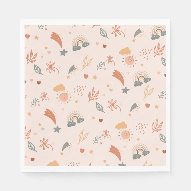 Retro Boho Wasserfarbe Regenbogenneutral Serviette (Vorderseite)