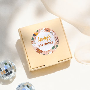 Retro Boho Wildblume Girl Geburtstagsparty Runder Aufkleber
