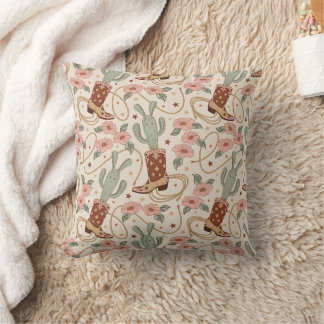 Retro-Boho-Wüstenkaktus- und Blumenmuster Kissen